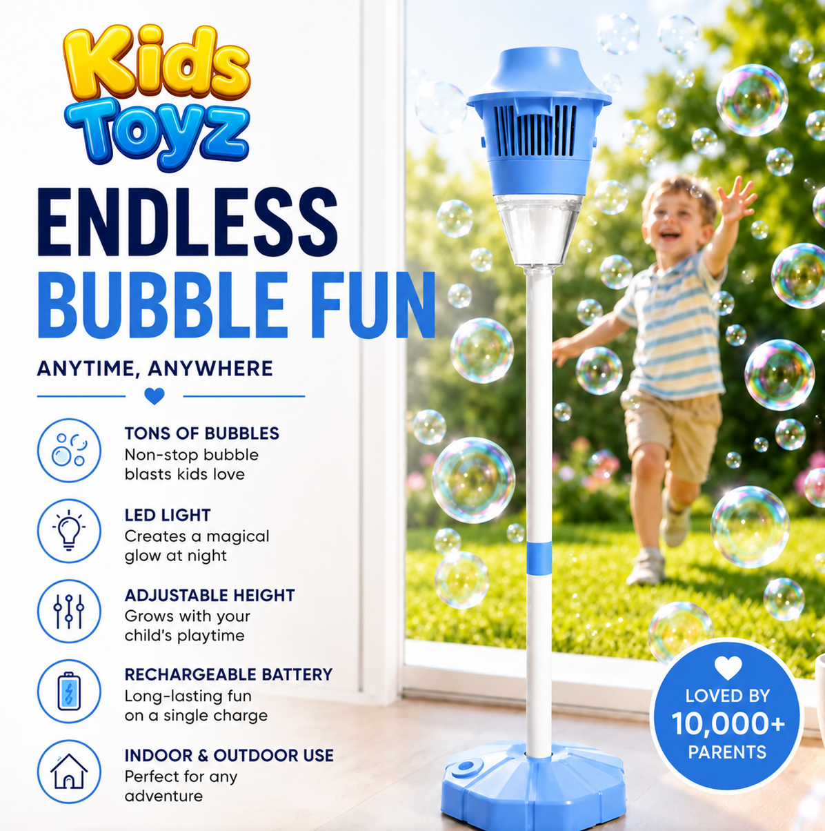 Fontaine à bulles lumineuse BubbleFlow™ à LED avec débit réglable