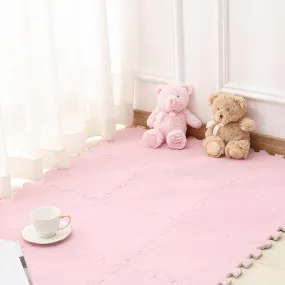 12Pcs Plush Foam Floor Mat with Border for Kids Thickened Square Interlocking Plush Carpet Tiles Soft Anti-Slip Puzzle Area Rug Playmat for Playroom Bedroom (12"x12"x0.5", 12pcs Pink)