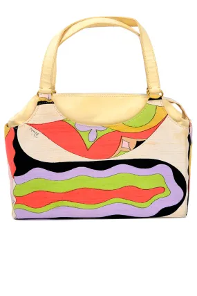 1960s Emilio Pucci by Jana Print Raw Silk & Leather Top Handle Handbag