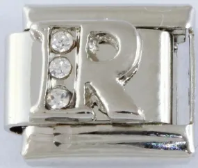 9mm Silver Letter R Charm