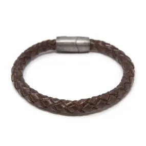 Braided Leather Bracelet with Puzzle Clasp Brown Large