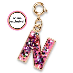 Gold Pink Glitter Letter N Charm