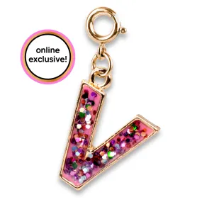 Gold Pink Glitter Letter V Charm