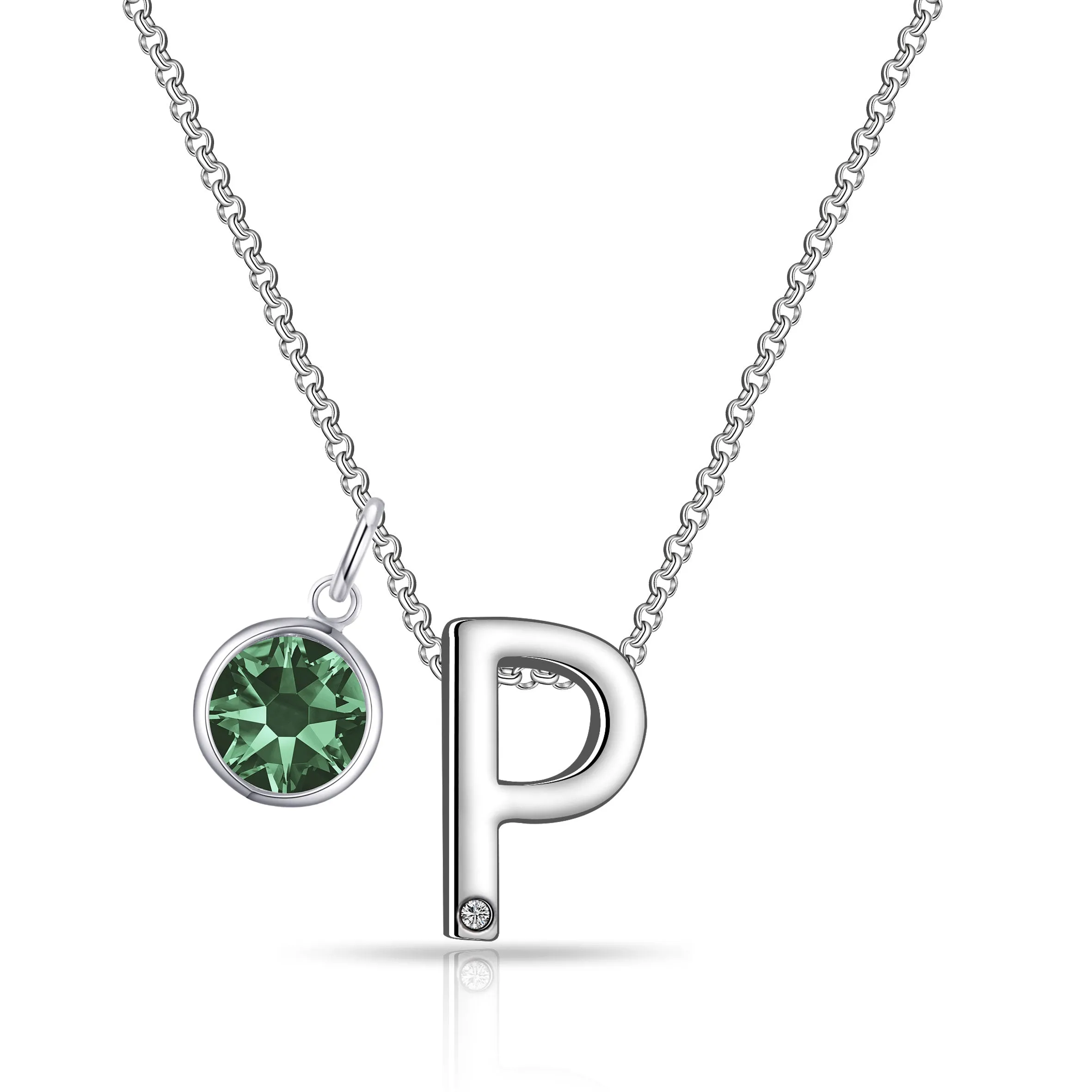 Initial P Necklace with Birthstone Charm Created with Zircondia® Crystals