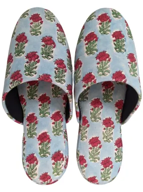 Large Block Printing Flowers Mix Slippers [Black wool felt soles] LF2209  [Size Large]