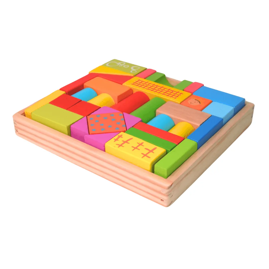 Multicolour Medium Shapes Blocks with a wooden box for Kids Age 3